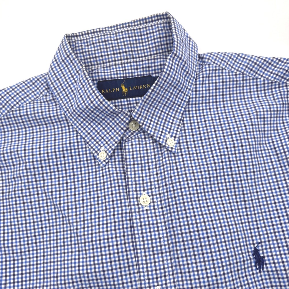 Polo Ralph Lauren Men's Medium Button Down Blue Gingham Checkered Long Sleeve‎